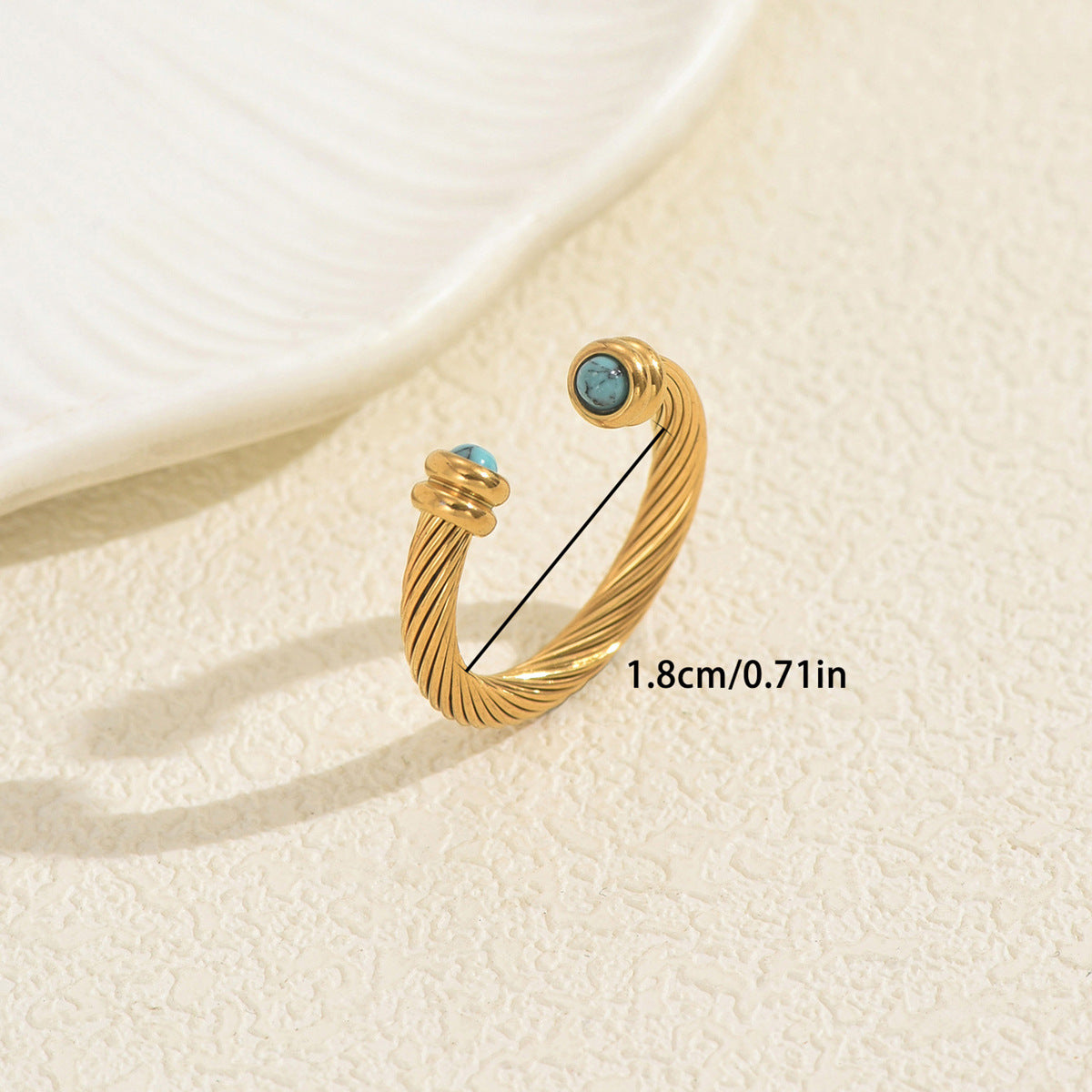 Anello Minimalista Geometrico Regolabile in Lega di Zinco con Intarsio Turchese per Donna, con Fascia a U e Finitura di Lusso