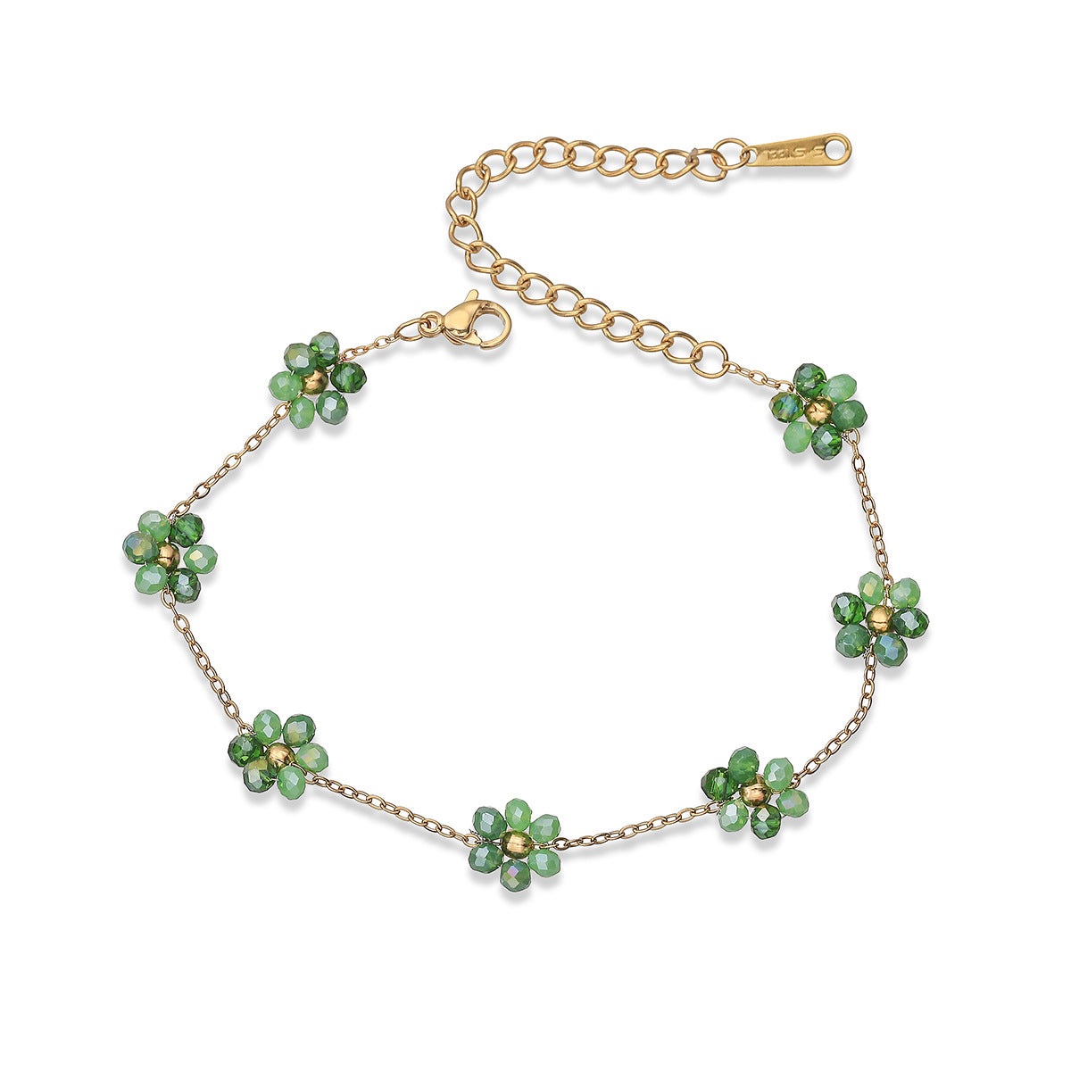 Fashion 18K Gold Plated Floral Beaded Stainless Steel Bracelet for Women