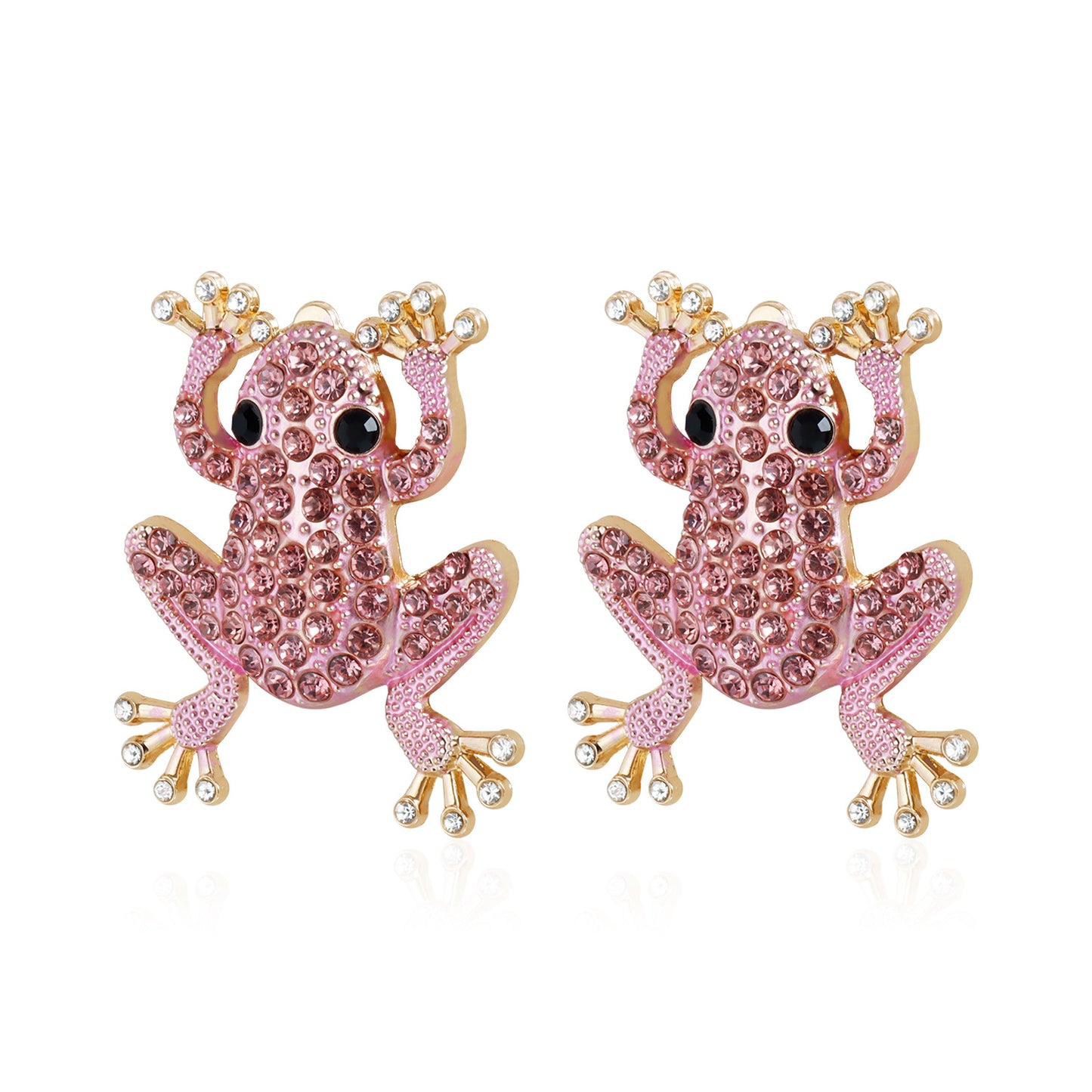 Vintage Sweet Rhinestone Plated Zinc Alloy Frog Stud Earrings for Women