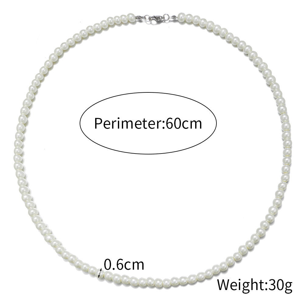 Punk Hip-hop Men's Geometric Round Pearl Ball Chain Necklace with Alloy Pendant