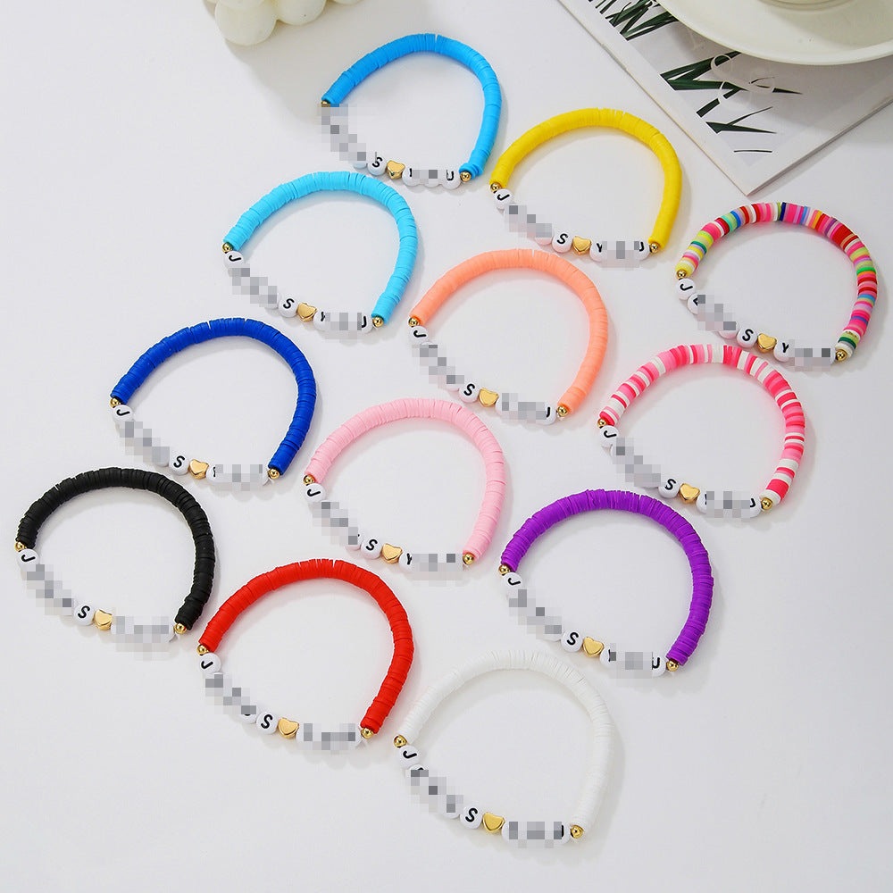 Fashion Colorful Letter and Heart Resin Bracelet Set for Women and Men
