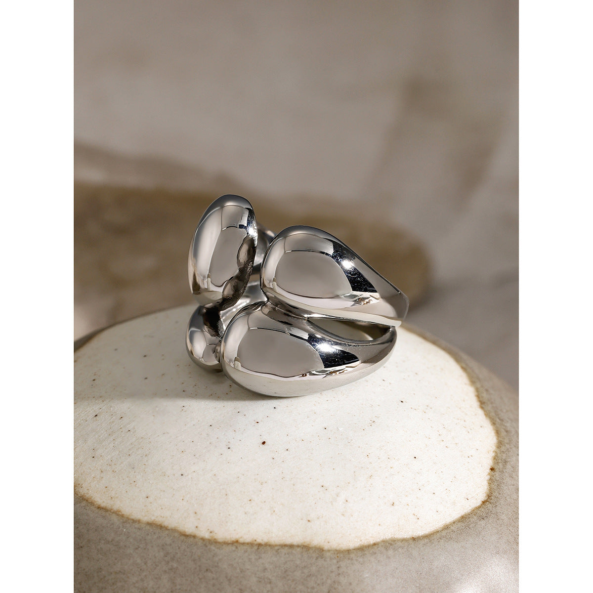 Minimalist 18K Gold Plated Irregular Geometric Double Layer Stainless Steel Ring