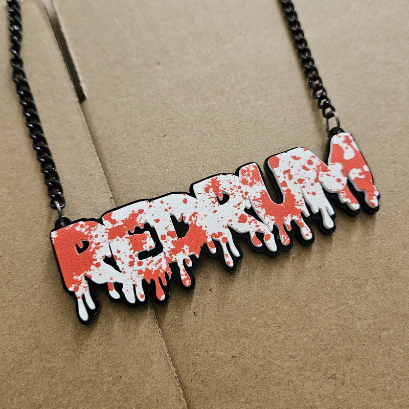 Collar con colgante de letras acrílicas atrevidas con diseño de gota de sangre para mujer, cadena tipo O, acabado impreso