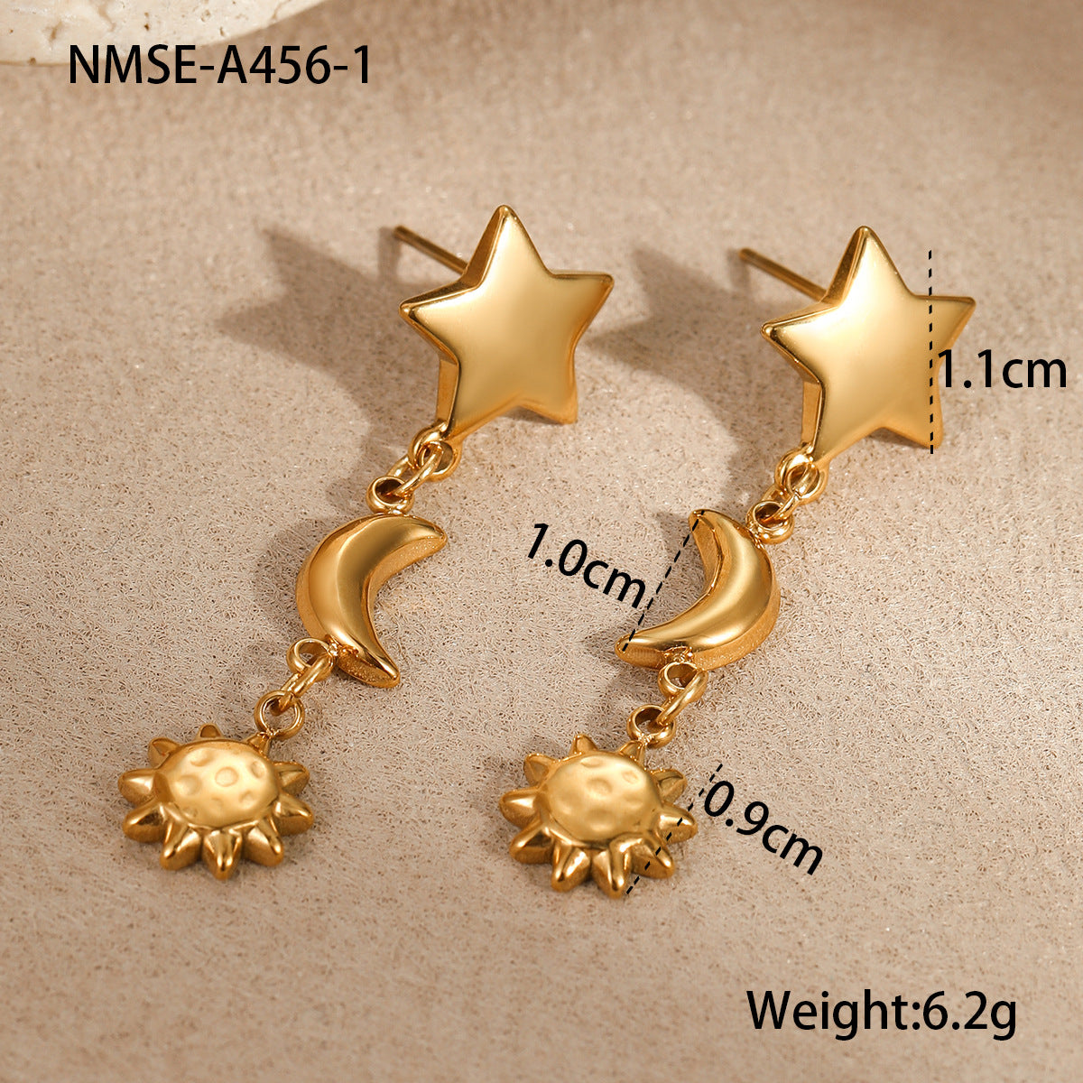 Orecchini minimalisti a stella e luna crescente in acciaio inossidabile placcati oro 18 carati da donna