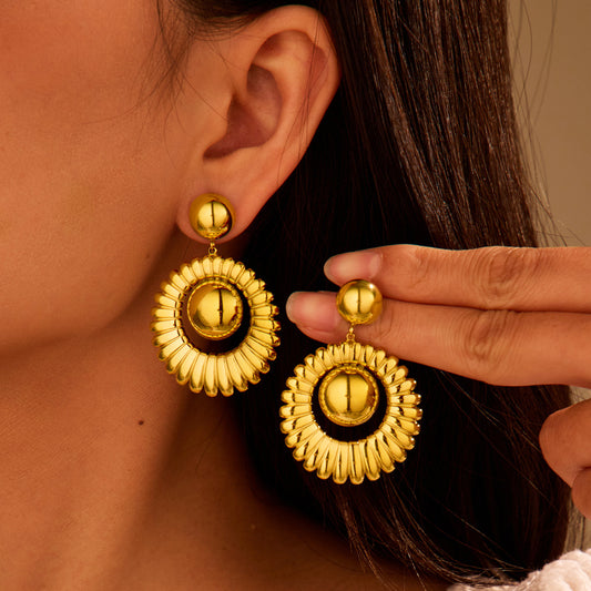 Vintage French Style Geometric Stainless Steel Earrings with 18K Gold and Silver Plating for Women