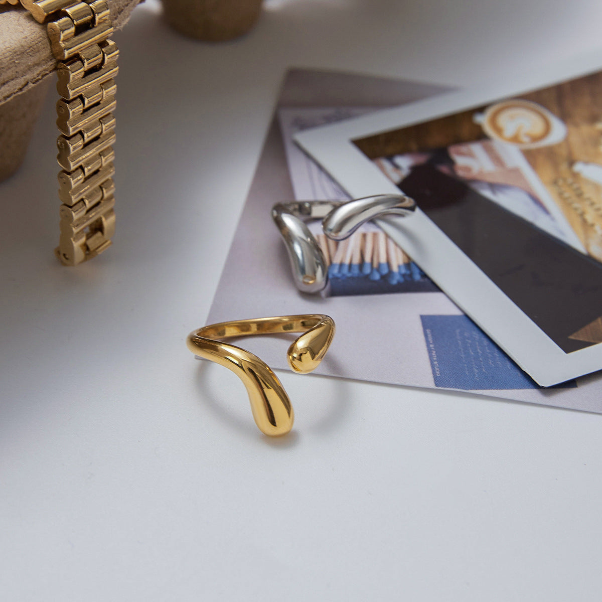 Minimalist Teardrop Geometric Plated Stainless Steel Ring for Women