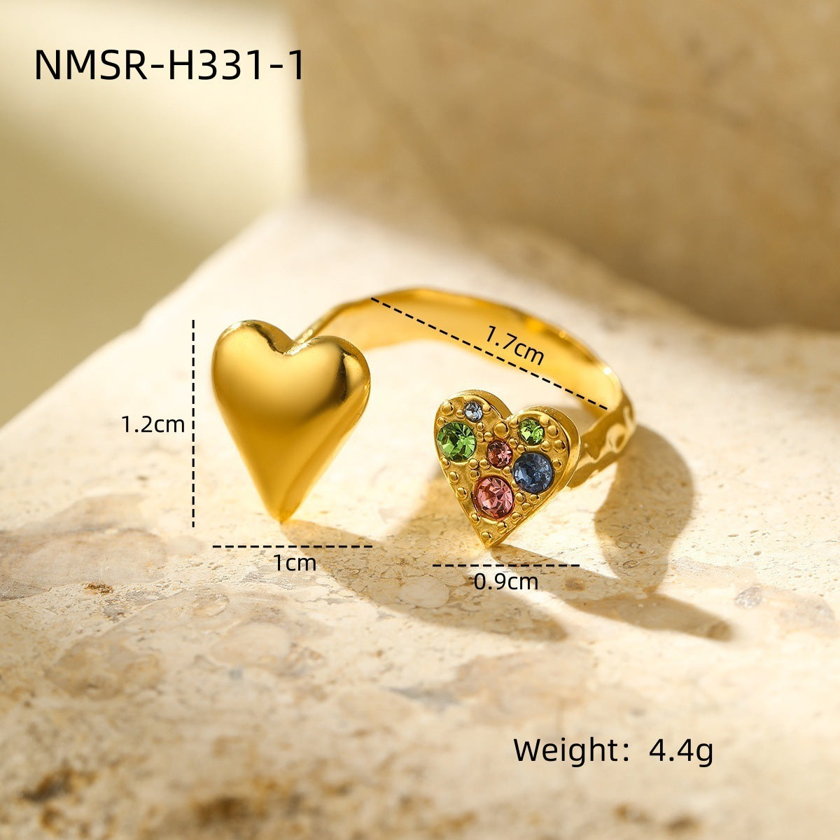 Anello da Donna Minimalista a Cuore in Acciaio Inossidabile con Intarsio in Zirconi e Finitura Placcata