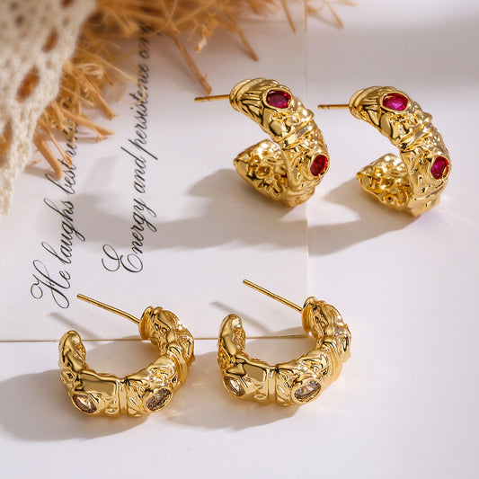 Pendientes Geométricos Minimalistas de Cobre con Baño de Oro Real y Circonitas Micro-Engarzadas para Mujer