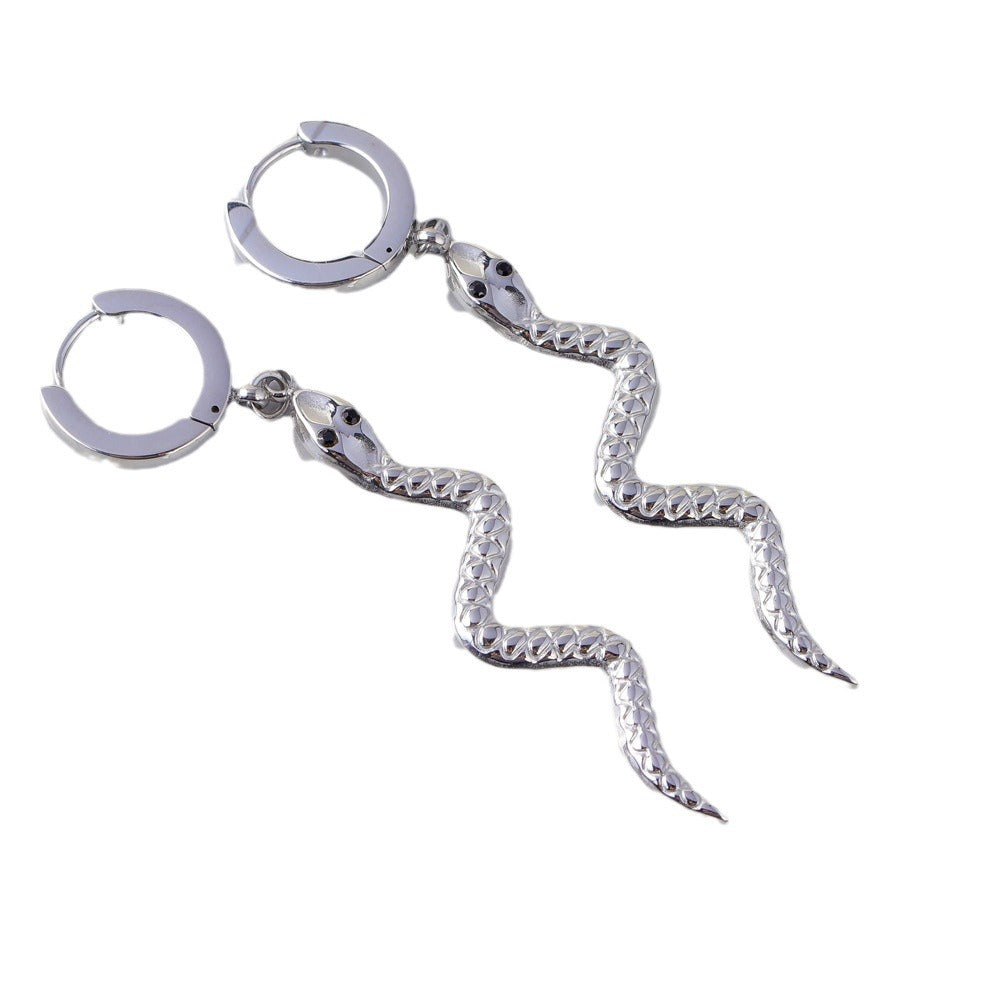 Fashionable Snake-Shaped Stainless Steel Earrings for Women with Gold Plating, Long Length to Complement Facial Features