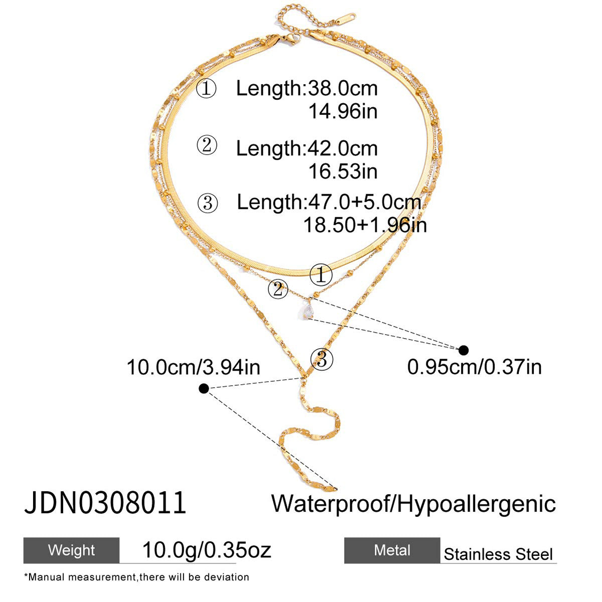 Collana di lusso a catena geometrica a Y con ciondolo in acciaio al titanio placcato oro 18 carati e zircone da donna