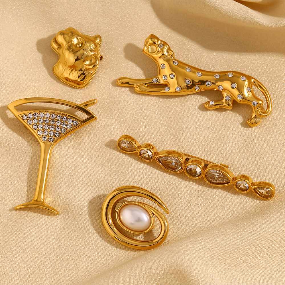Broche de perlas con forma de concha, chapado en oro de 18 quilates, de acero inoxidable geométrico minimalista