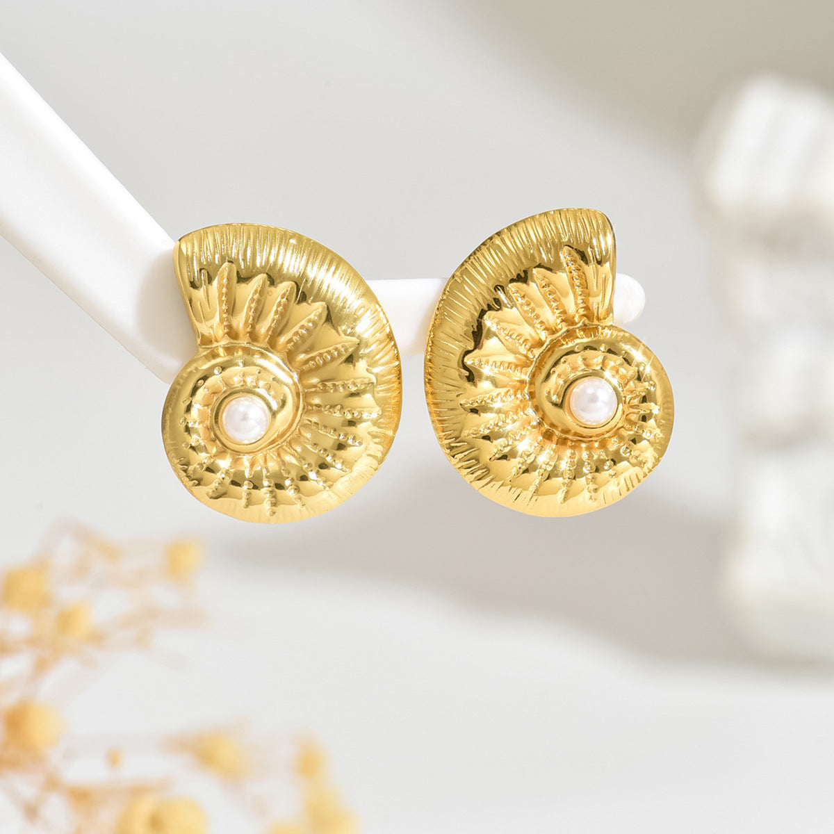 Beach Style Stainless Steel Geometric Starfish Shell Stud Earrings for Women
