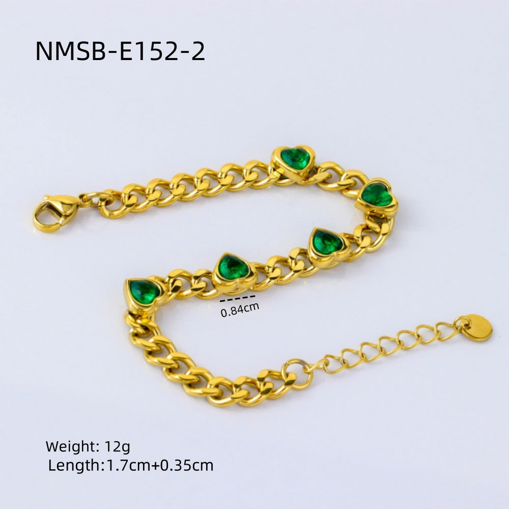 Bracciale da donna regolabile a forma di cuore in acciaio inossidabile con placcatura in oro e zirconi, gioielli alla moda stile ufficio minimalista