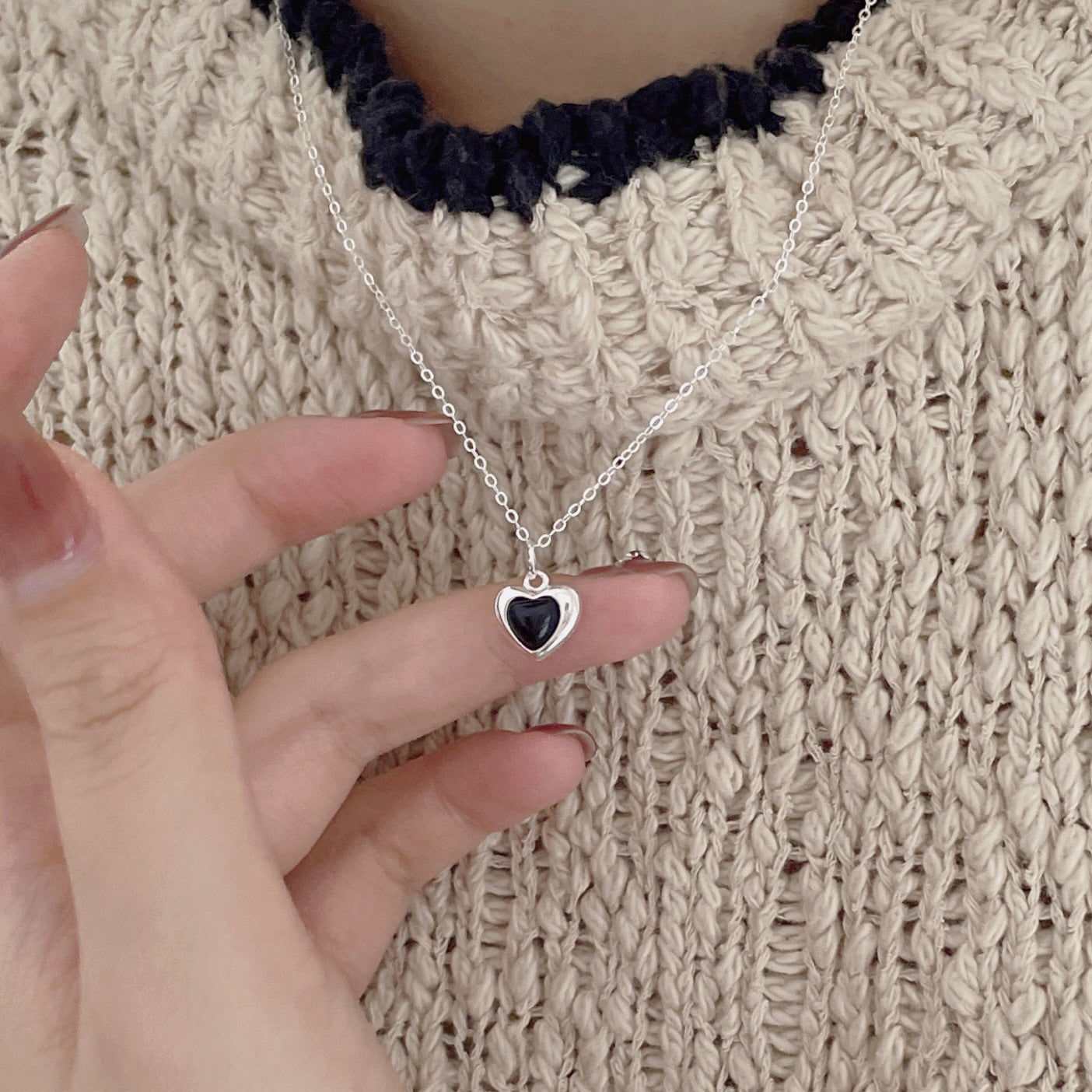 Collar minimalista de ágata negra con baño de oro, plata de ley 925, con forma de corazón, en cadena de serpiente