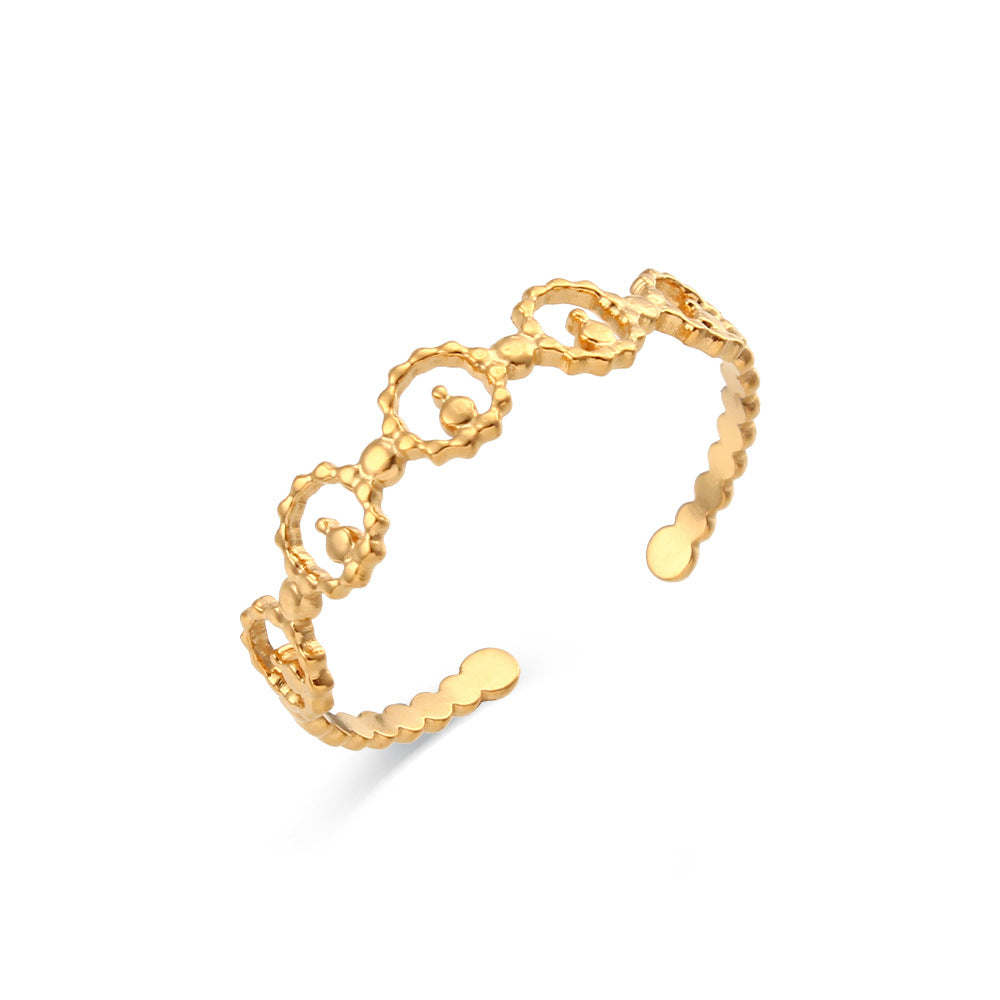 Anillo abierto trenzado de acero inoxidable calado geométrico a la moda para mujer con acabado chapado