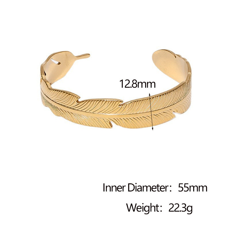 Braccialetto Minimalista da Donna in Acciaio Inossidabile a Forma di Foglia con Placcatura in Oro 18K