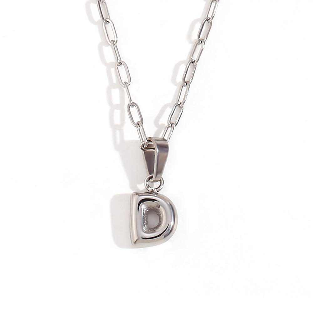 Minimalist Fashion Letter Pendant Necklace in Stainless Steel with 18K Gold Plating, Bubble-Inspired Mini Safety Pin Design for Women