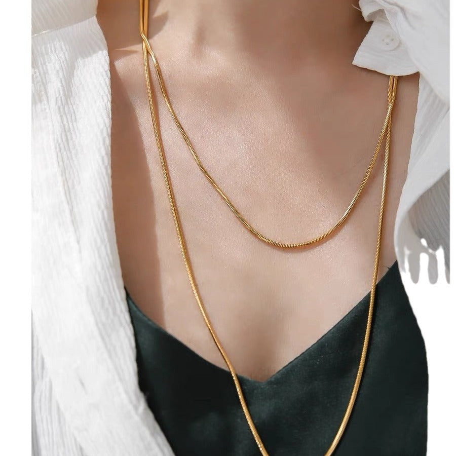 Minimalist Snake Chain Necklace for Women and Men in Titanium Steel with Plated Finish