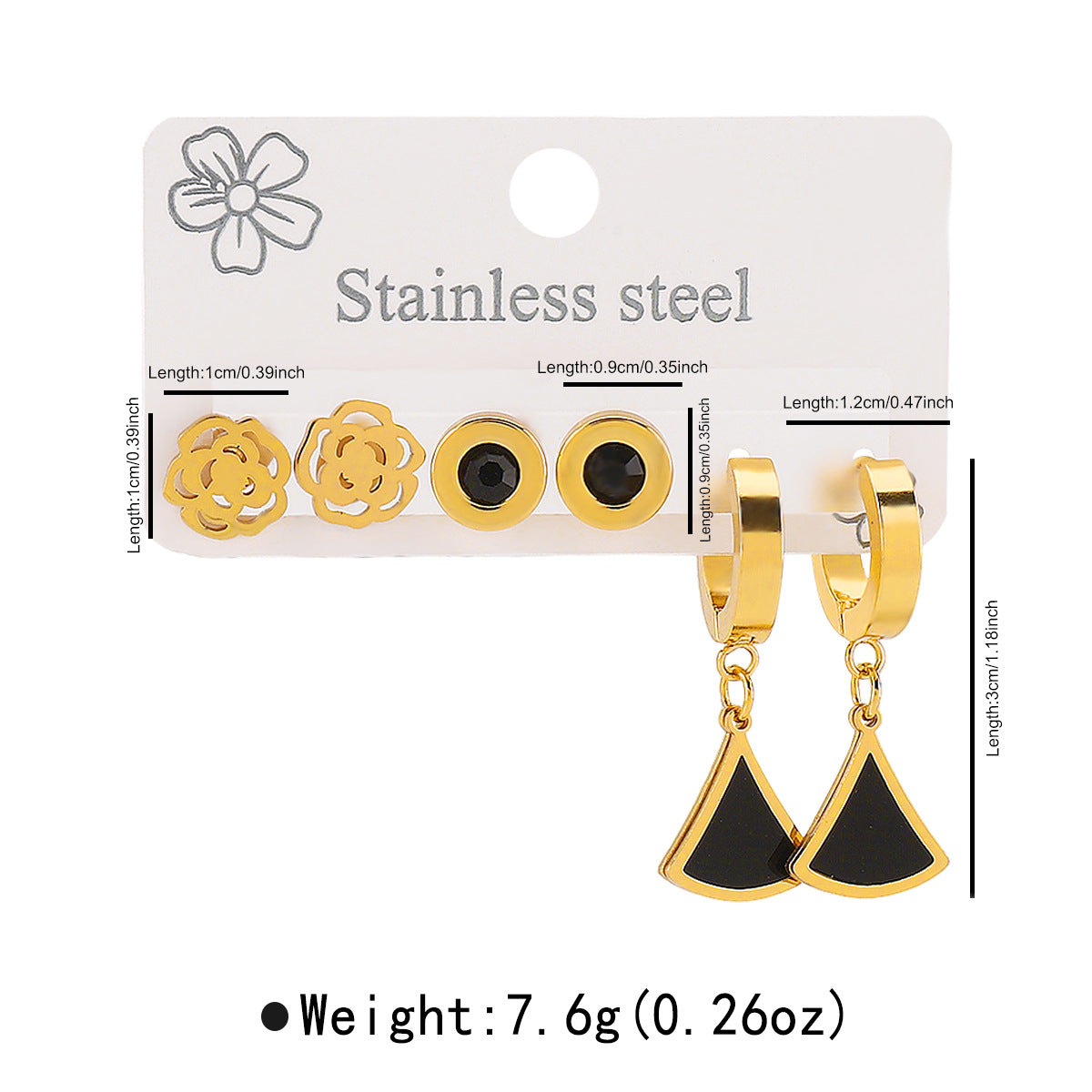 Minimalist Luxury Stainless Steel Geometric and Floral Stud Earrings with Enamel Finish for Women