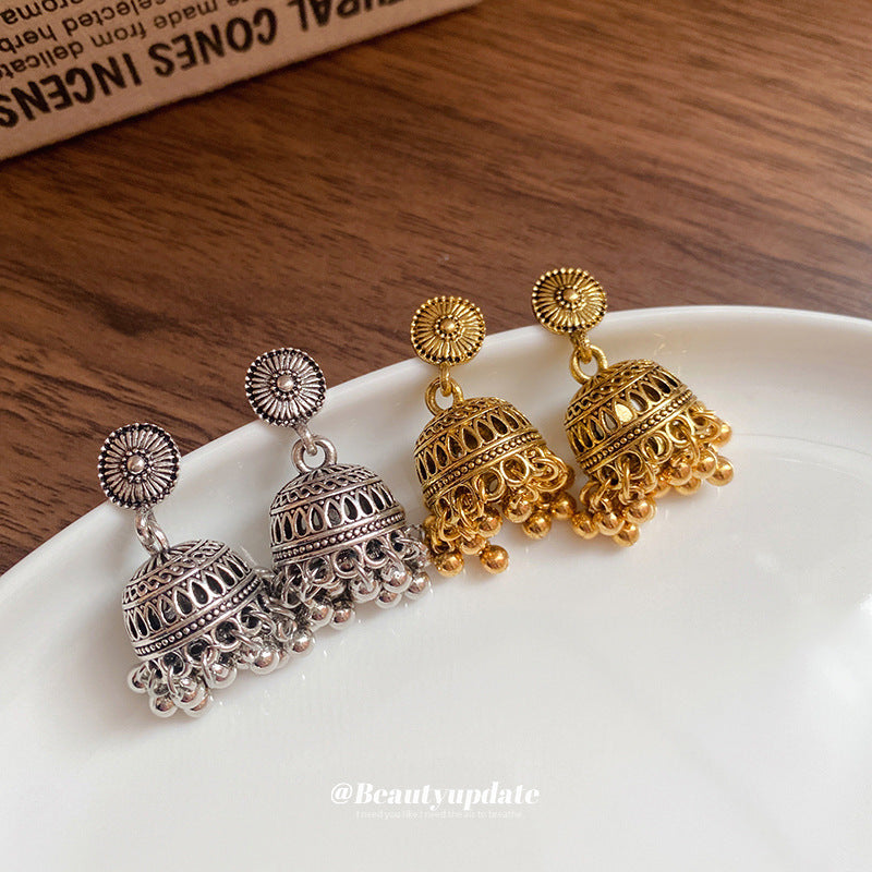 Pendientes colgantes geométricos grabados de estilo vintage para mujer con postes de plata de ley 925 y cuerpo de aleación de zinc