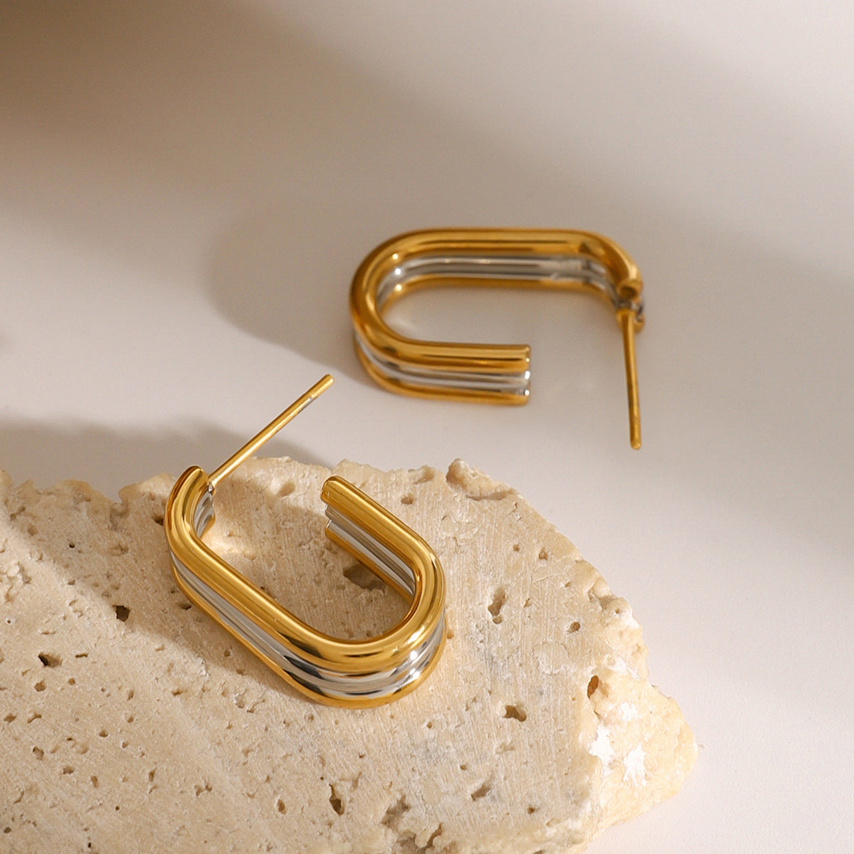 Color Block Geometric Letter Stainless Steel Plated Earrings for Women