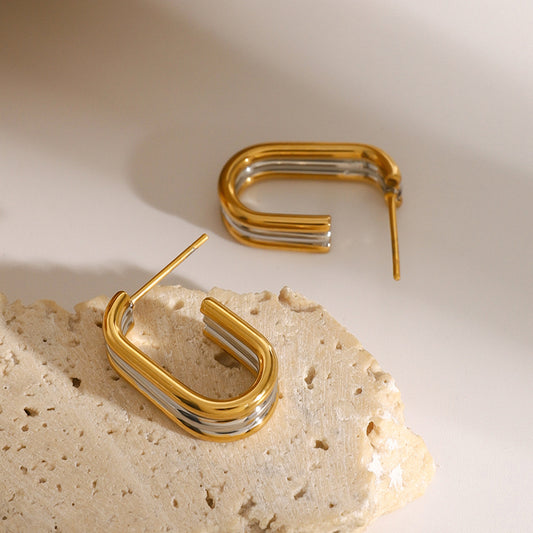 Color Block Geometric Letter Stainless Steel Plated Earrings for Women