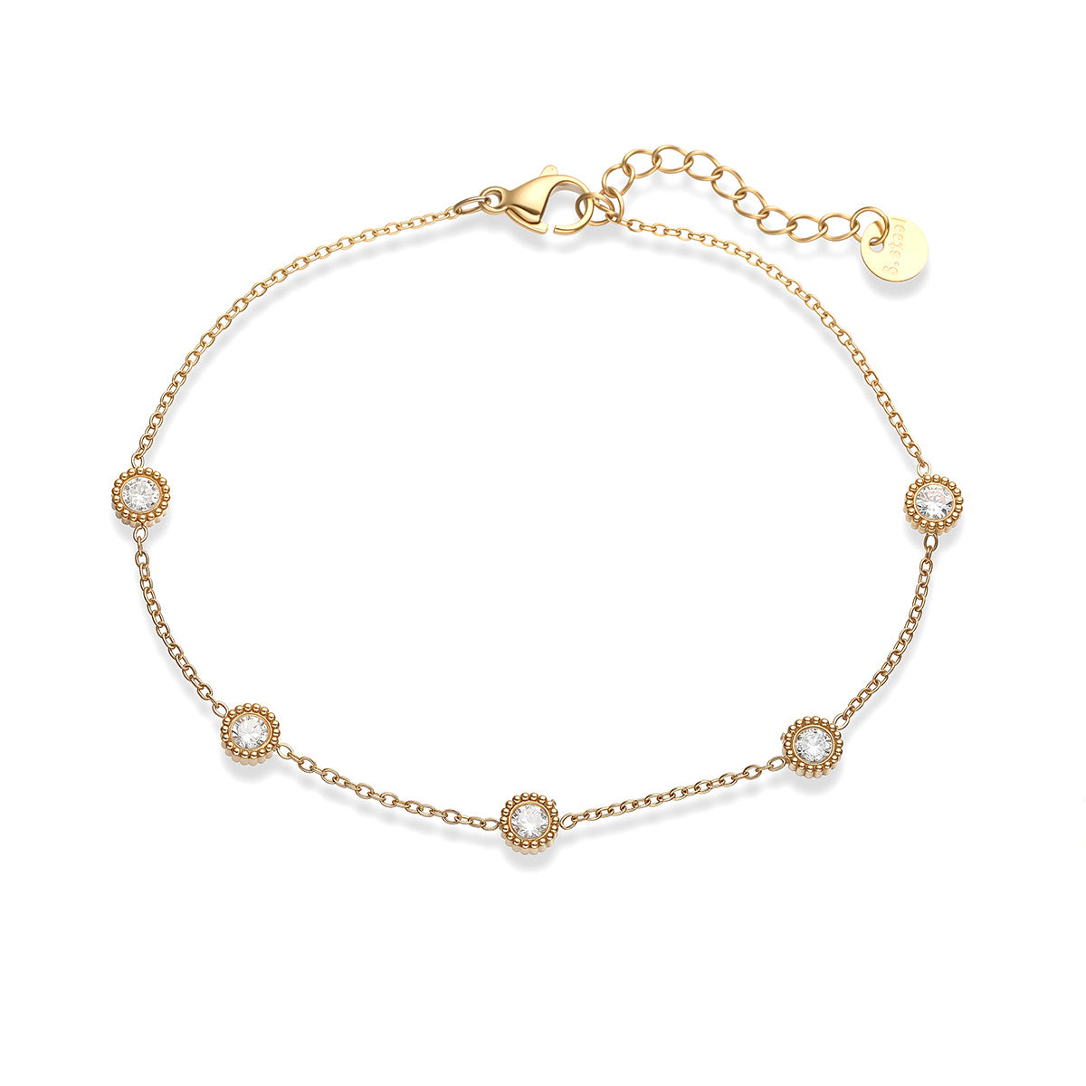 Minimalist Luxury 18K Gold Plated Geometric Stainless Steel Bracelet with Cubic Zirconia for Women