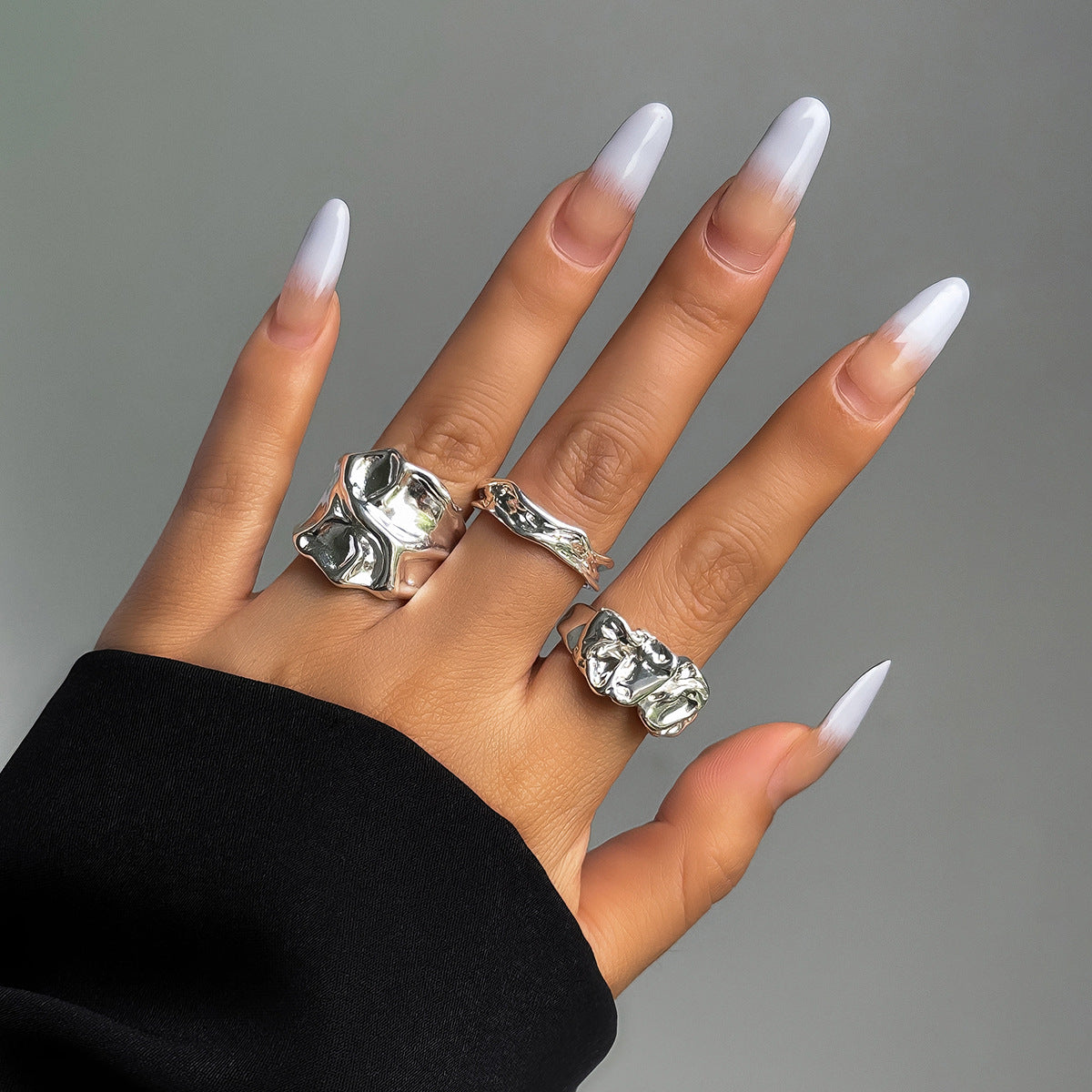 Minimalist Geometric Zinc Alloy Plated Irregular Lava Texture Open Cuff Bracelet for Women