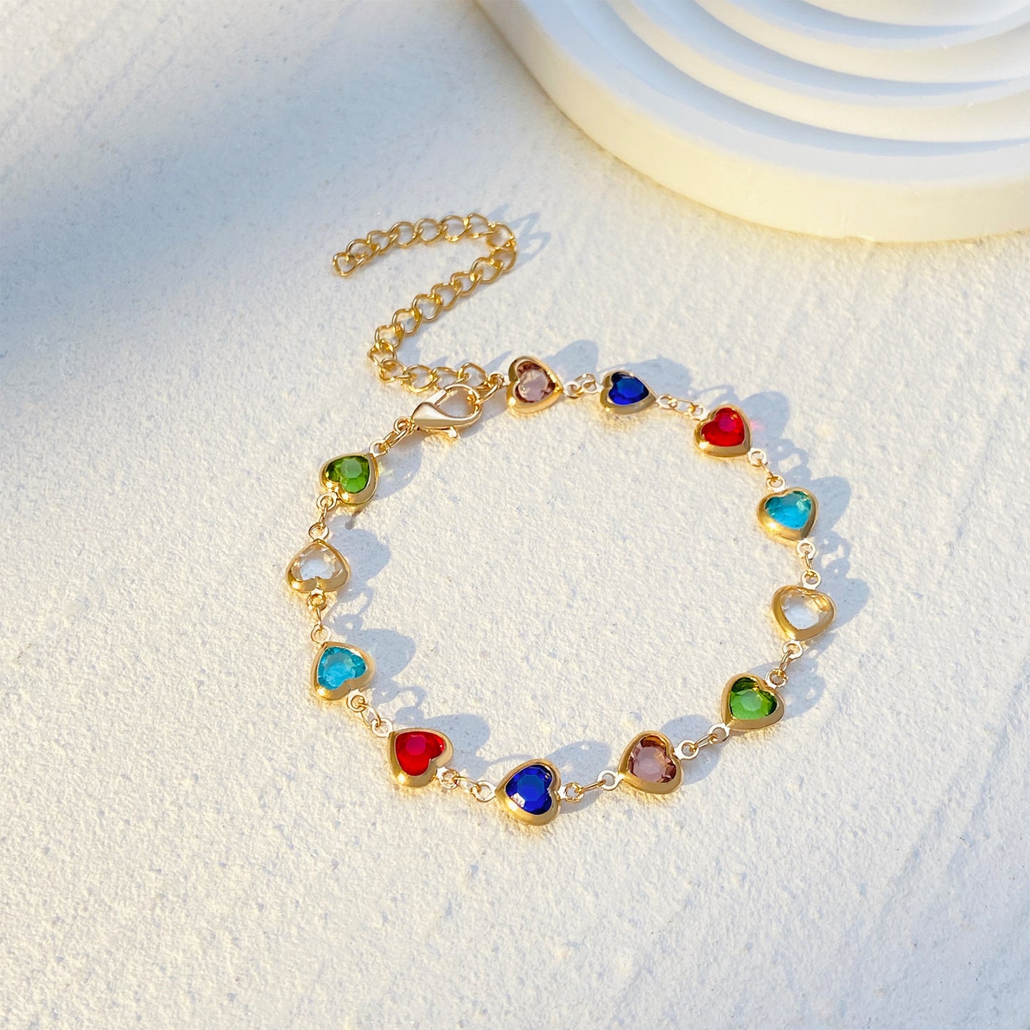Colorful Heart Cubic Zirconia Alloy Necklace and Bracelet Set with Cable Chain