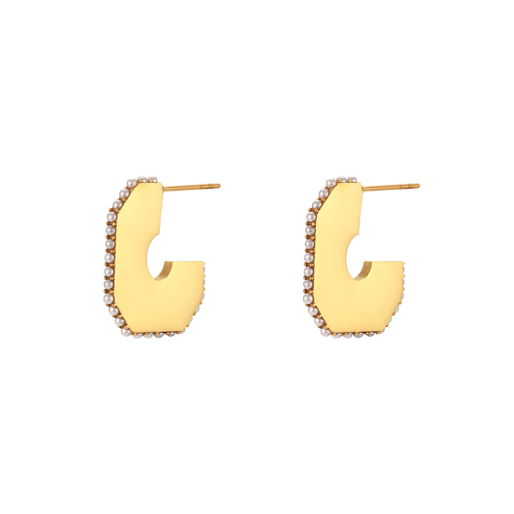 Minimalist Geometric Stainless Steel Hoop Earrings for Women with Polished Finish and Micro-Pave Detailing