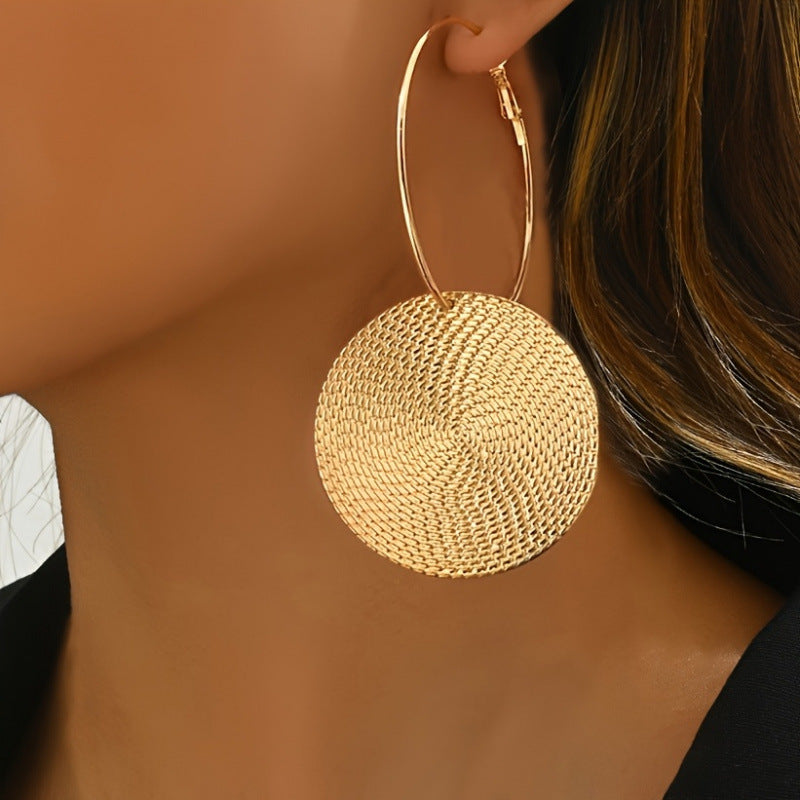Vintage Luxury Plated Iron Geometric Round Hoop Earrings for Unisex