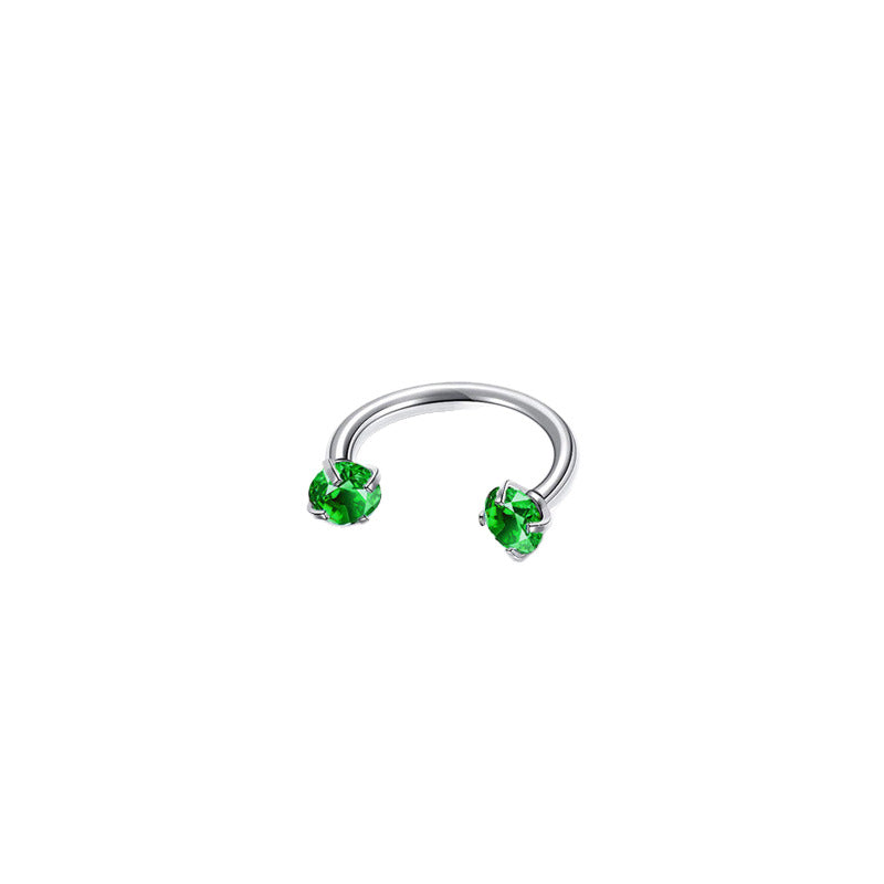 Fashion OL Style Horseshoe-Shaped Titanium Alloy Nose Stud with Polished Finish and Cubic Zirconia Inlay for Unisex Piercing
