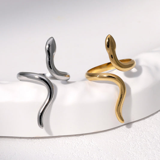 Minimalist 18K Gold Plated Stainless Steel Snake Open Ring Adjustable Women Jewelry