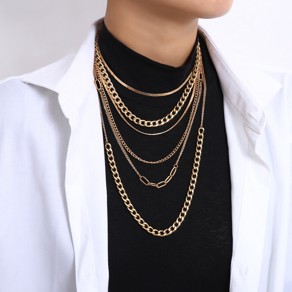 Collana Punk a Strati con Catena a Scatola in Metallo Geometrico da Donna
