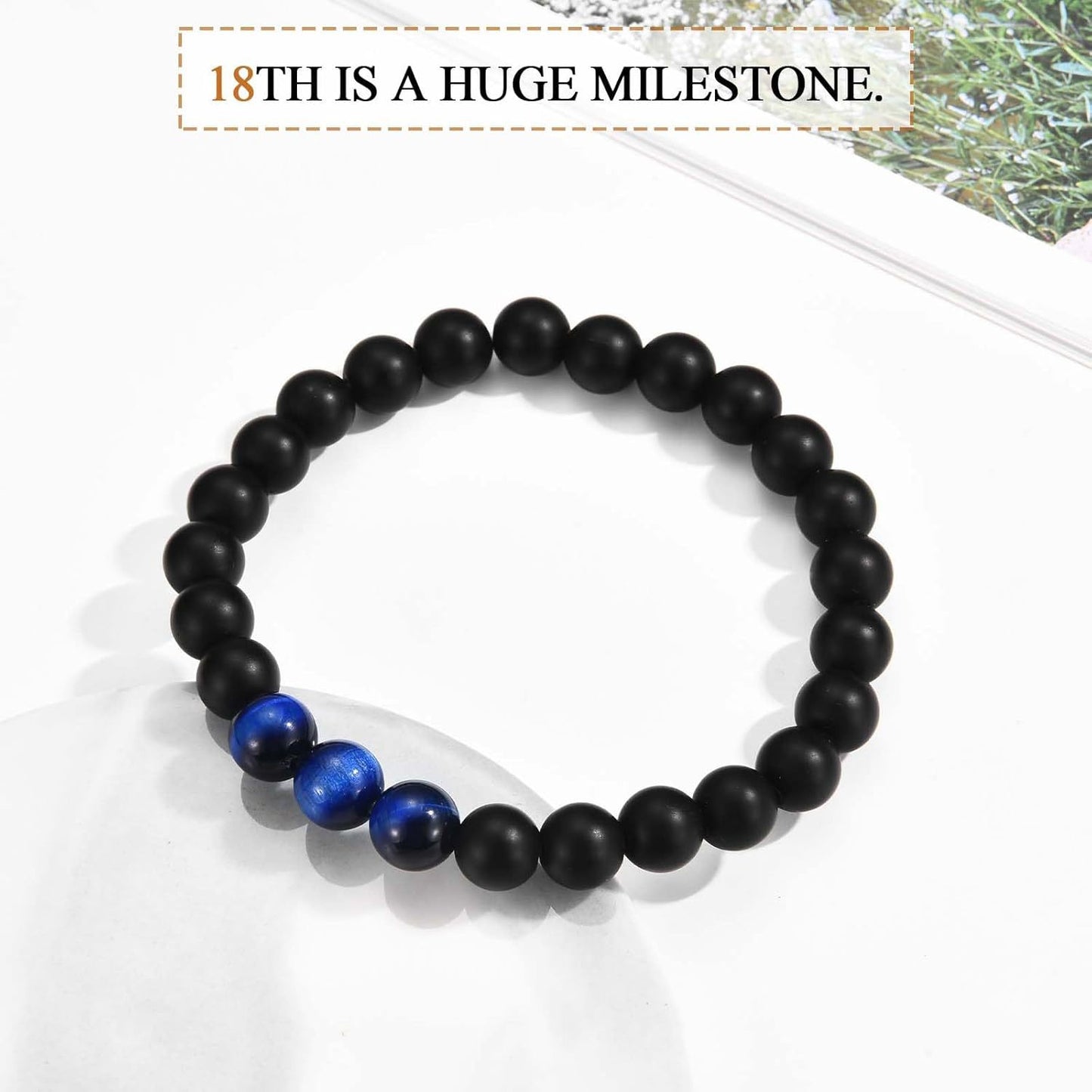 Geometric Blue Tiger Eye and Black Agate Beaded Bracelet for Men and Women