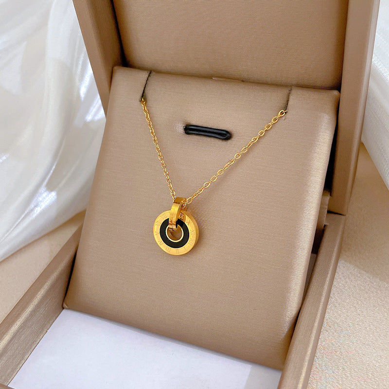 Collar Cadena Minimalista Unisex de Acero Titanio con Colgante Redondo Geométrico Estilo Floral