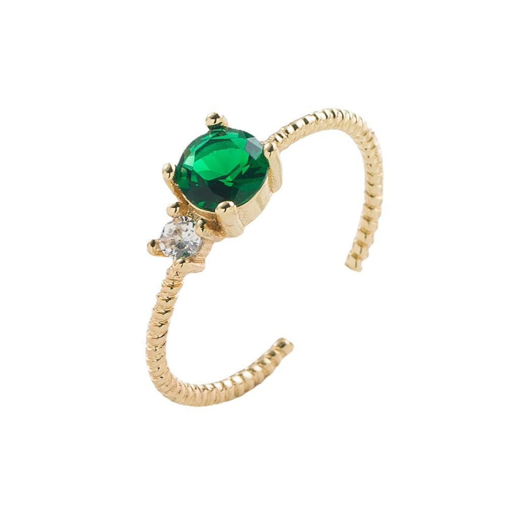 Minimalist Geometric Open Ring for Women Made of Copper with 18K Gold Plating and Micro-Paved Zirconia