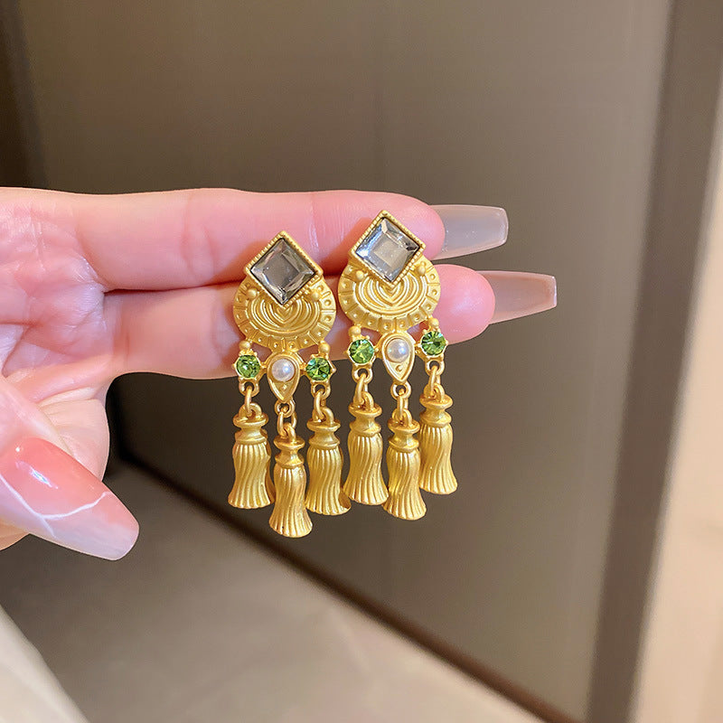 Vintage Floral and Teardrop Shaped Copper Earrings with 925 Silver Posts, Electroplated Finish, Elegant Court-Inspired Retro Ear Jewelry for Women