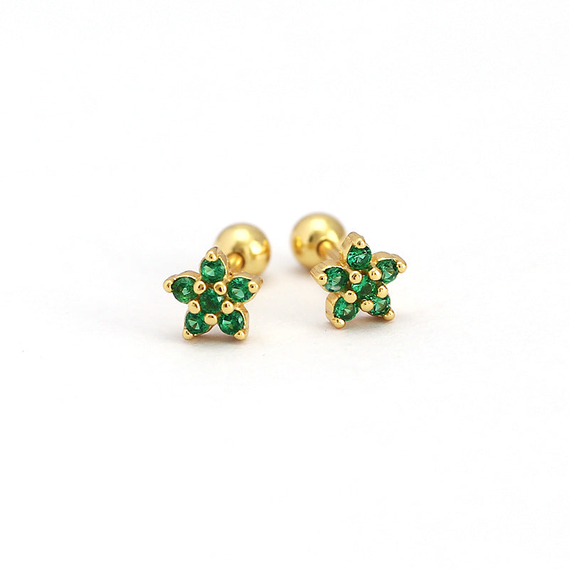 Pendientes de tuerca minimalistas de plata con diseño floral y circonita para mujer, pendientes de plata de ley 925 tipo ear cuff y piercing para cartílago