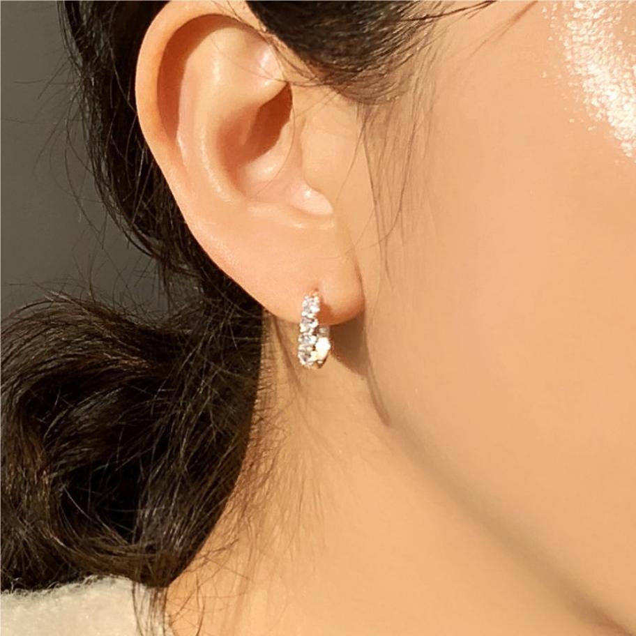 Minimalist Geometric Letter Stud Earrings in 925 Sterling Silver with Rhinestone Inlay