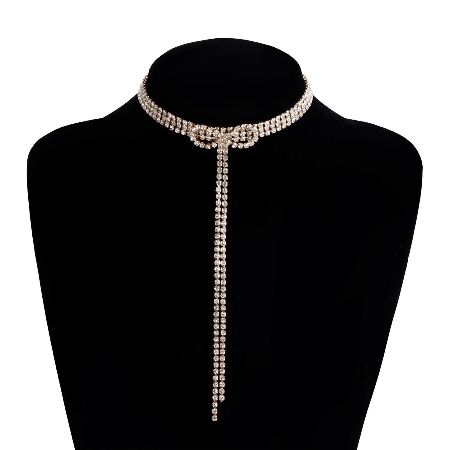 Fashionable Bowknot Pendant Necklace for Women with Rhinestone Inlay and Plated Metal Chain in Clavicle Length