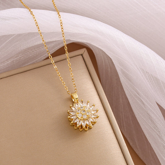 Collana pendente a girasole minimalista in acciaio al titanio con finitura placcata, unisex