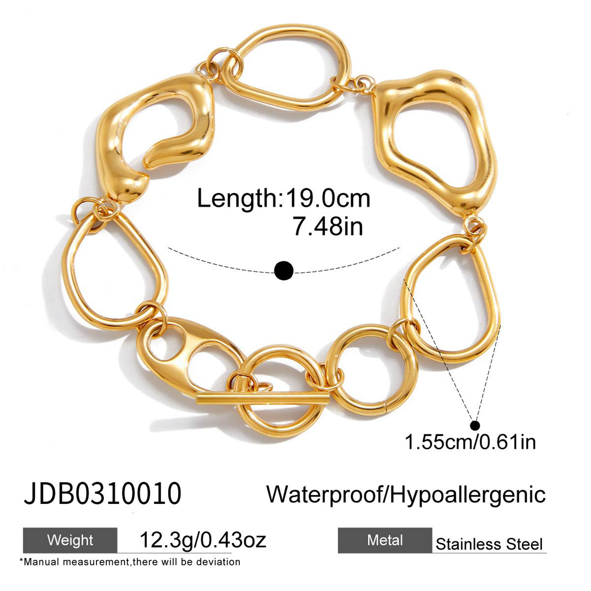 Luxury Oval Geometric Gold Plated Stainless Steel Bracelet for Women