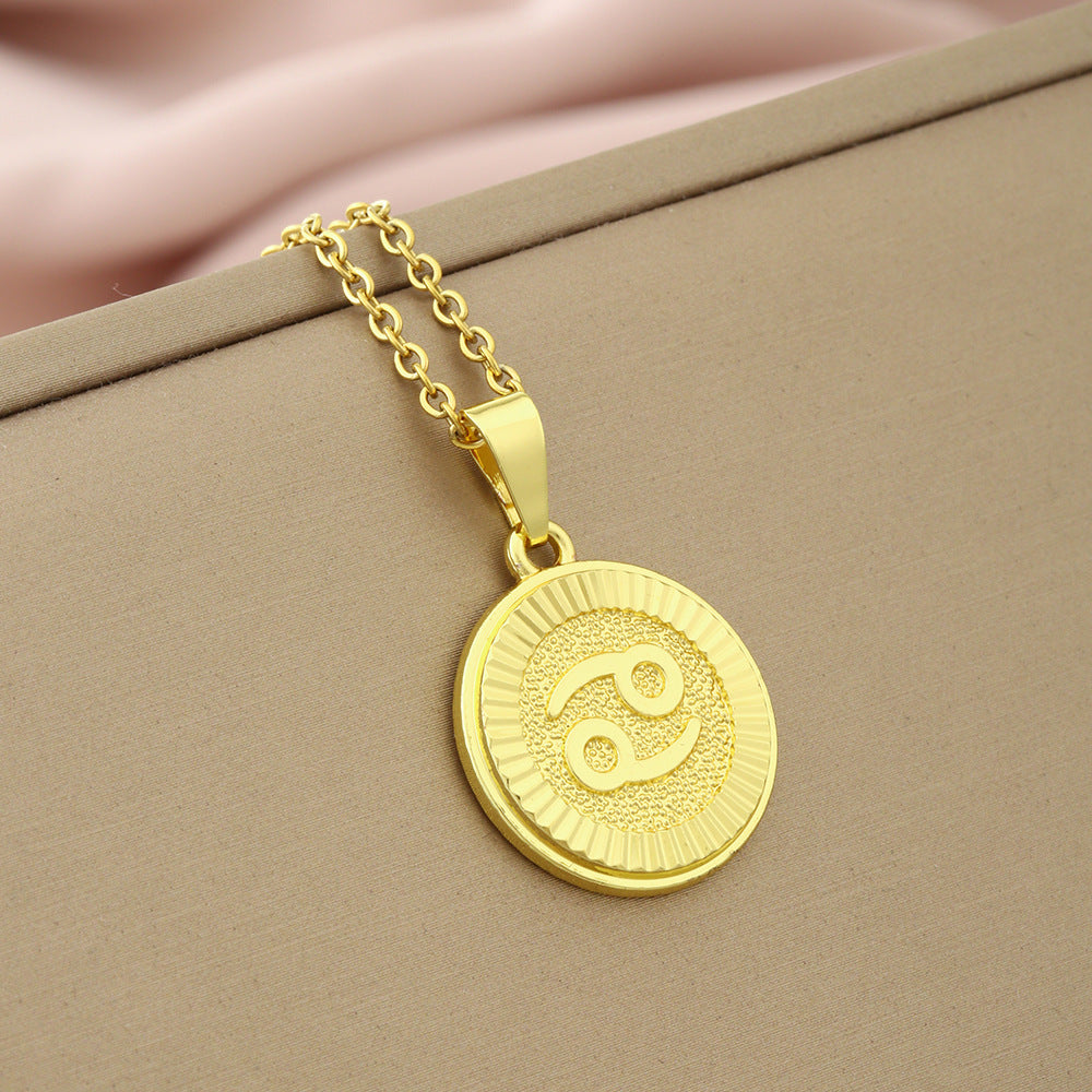 Collana Minimalista con Ciondolo Zodiacale in Acciaio Inox e Charm in Rame Placcato su Catena a O per Donna e Uomo