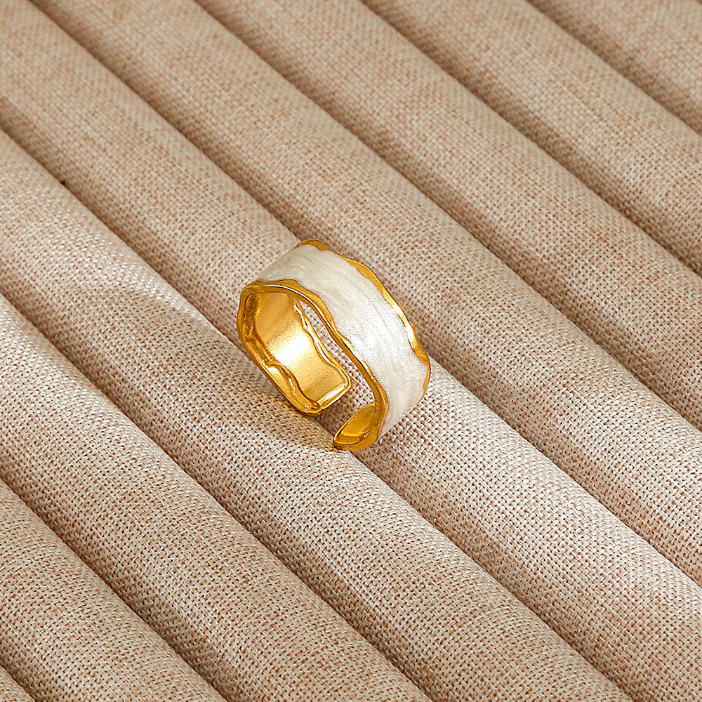 Minimalist Geometric Flower-Shaped Titanium Steel Ring with Plating Finish for Women, Adjustable Open Band Fashion Ring