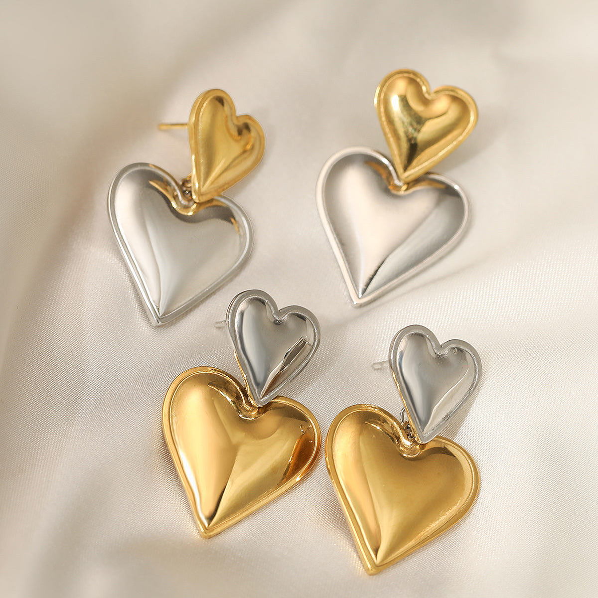 Minimalist Heart-Shaped Stainless Steel Earrings for Women with Contrasting Color Accent and Geometric Design