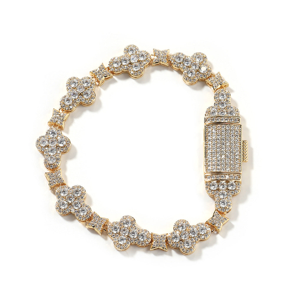 Pulsera minimalista de latón geométrico de hip-hop con circonita cúbica microengastada