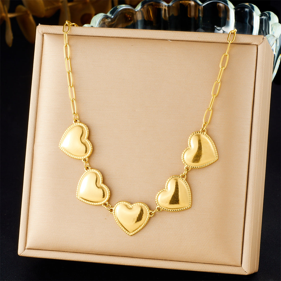 Minimalist Gold Plated Stainless Steel Layered Necklace with Heart Floral and Geometric Pendants