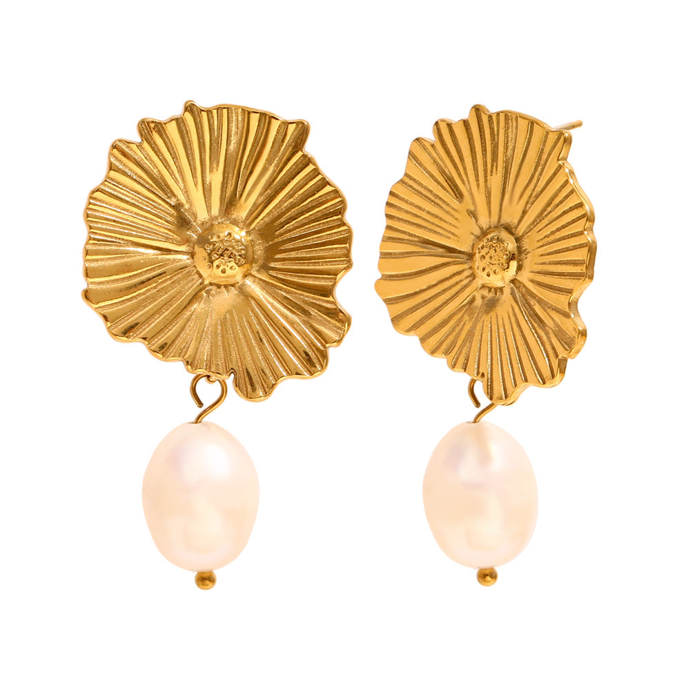 Orecchini da donna in acciaio inossidabile placcato oro 18K con perle, stile geometrico vintage francese