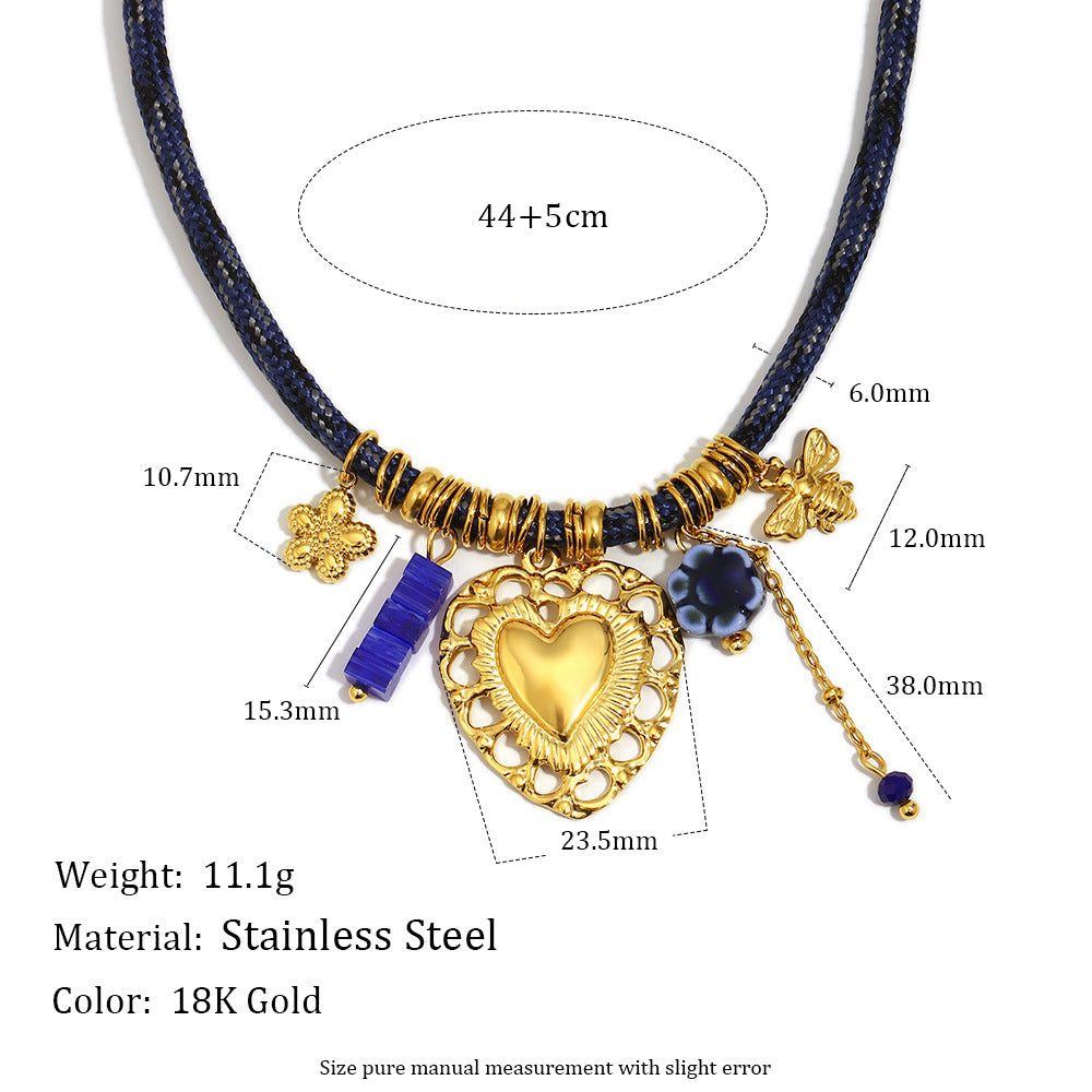 Luxury Vintage Style Hollow Heart Pendant Necklace in Stainless Steel with 18K Gold Plating
